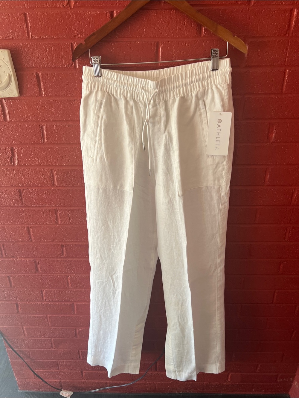 Athleta White Linen-Blend Drawstring Chinos